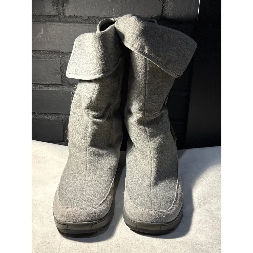 Lands End Boots Womens 9 Grey Felt Suede Toggle Mid Calf Winter Snow Boots